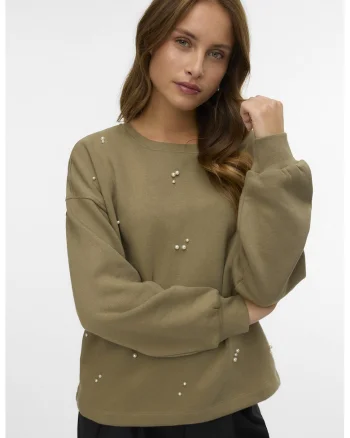 Bluza de trening cu perle sintetice, Verde sparanghel