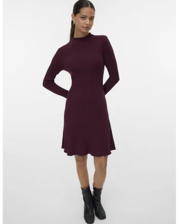 Rochie midi tricotata si striata, Visiniu