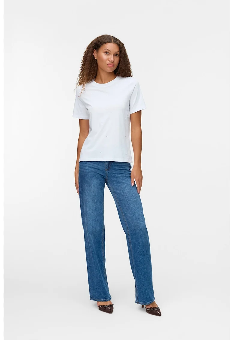 Tricou din bumbac organic cu strasuri, Alb