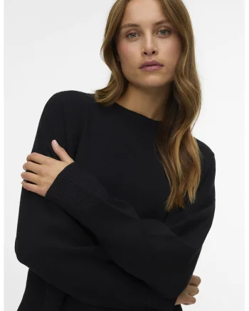 Pulover cu decolteu la baza gatului si model uni, Negru