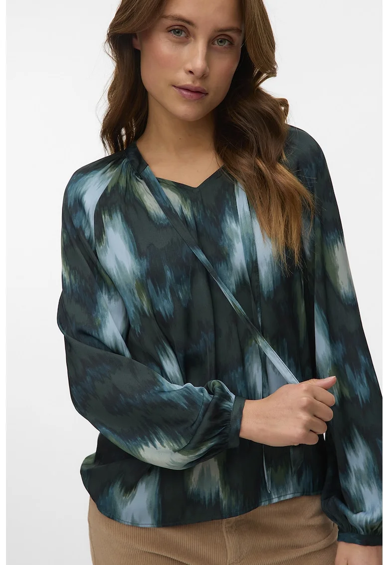 Bluza-tunica cu model tie-dye, Verde englez/Albastru deschis