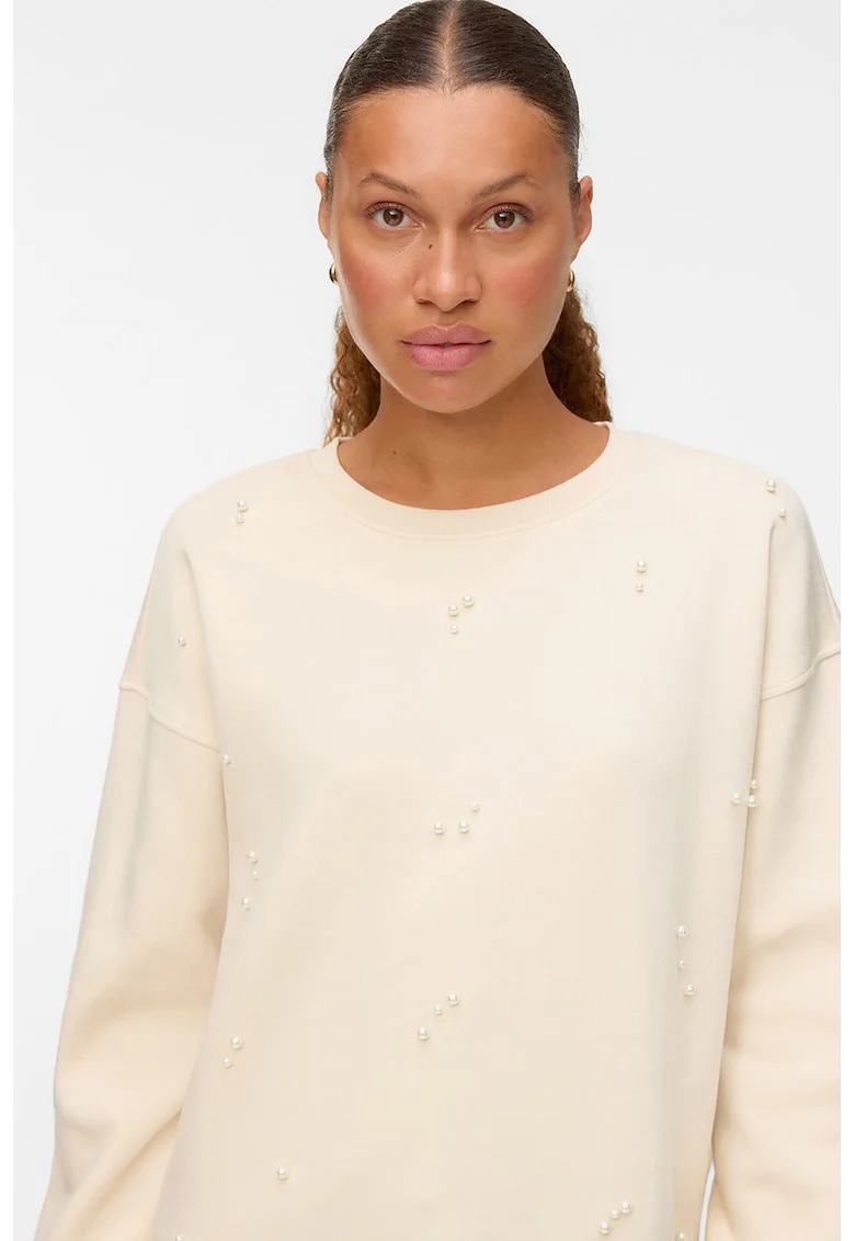 Bluza de trening cu perle sintetice, Bej