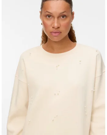 Bluza de trening cu perle sintetice, Bej