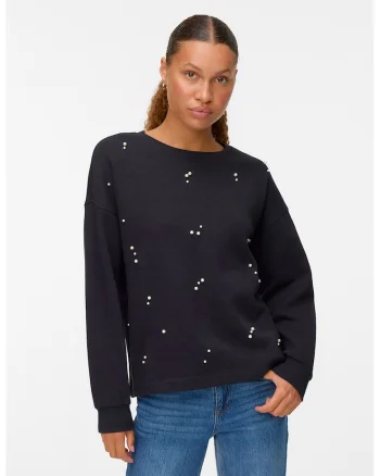 Bluza de trening cu perle sintetice, Negru