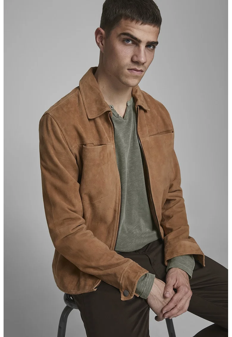 Jack&Jones, Bluza henley slim-fit de bumbac, Verde pal