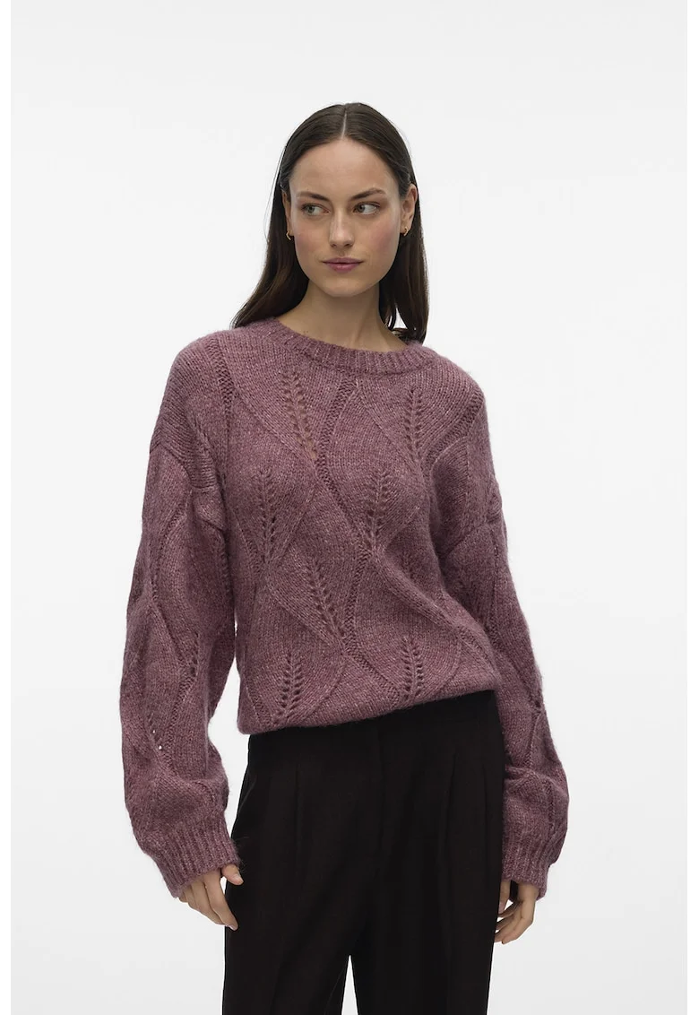 Pulover uni cu model pointelle, Rosu stins