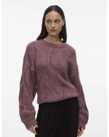 Pulover uni cu model pointelle, Rosu stins