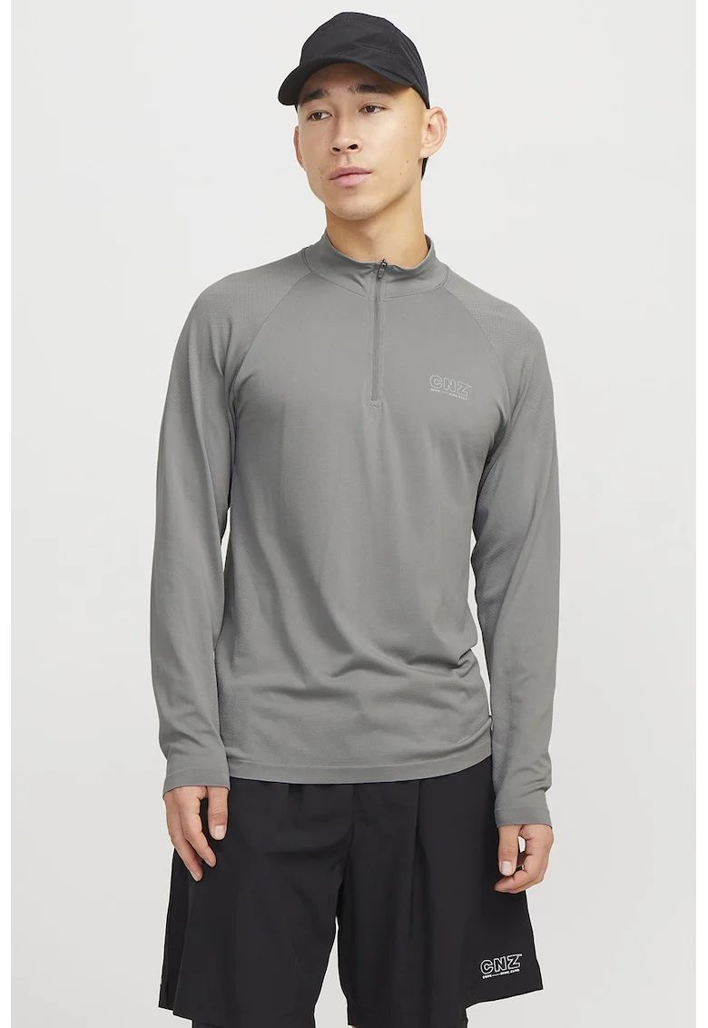 Bluza slim fit cu detaliu logo, Gri