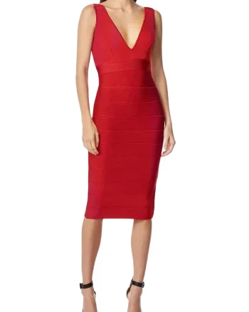 Rochie midi creion cu fermoar pe partea din spate, Rosu