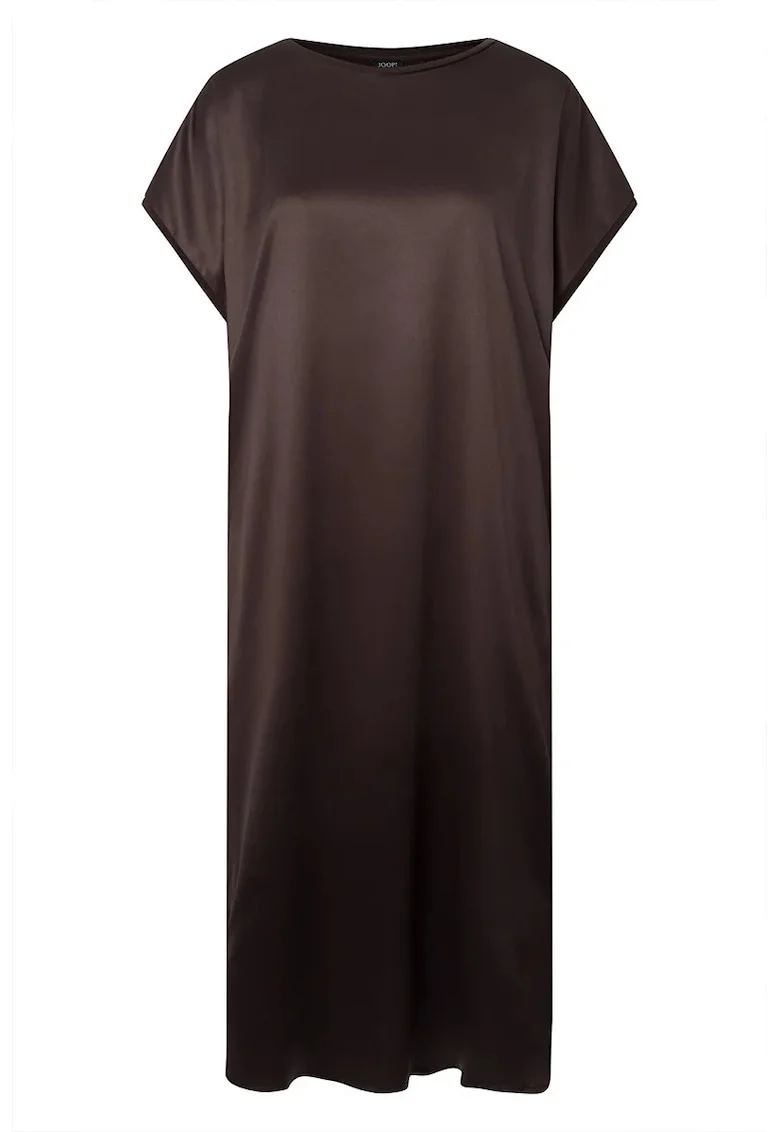 Rochie midi satinata cu maneci scurte, Maro