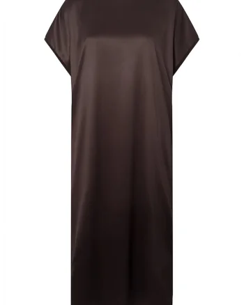 Rochie midi satinata cu maneci scurte, Maro