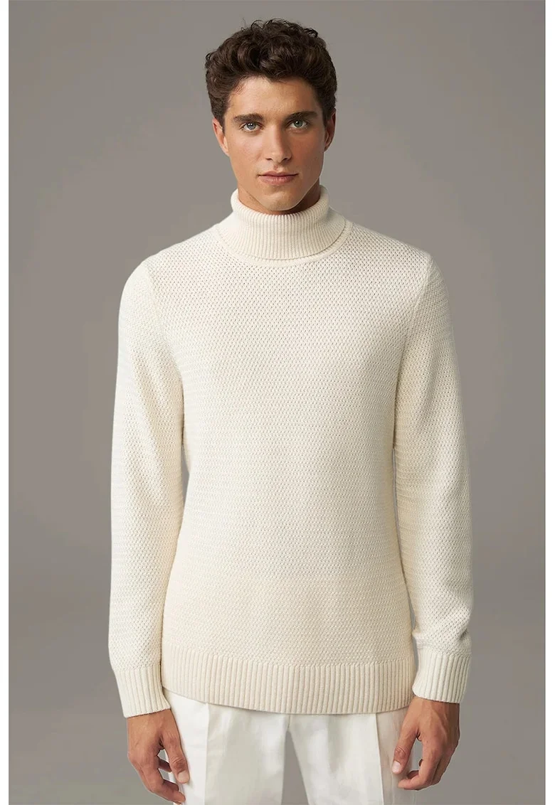 Bluza cu guler inalt cu croi clasic din tricot, Crem