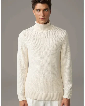 Bluza cu guler inalt cu croi clasic din tricot, Crem