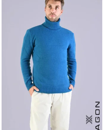 Bluza cu guler inalt rulat si croi clasic, Albastru