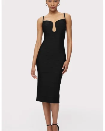 Rochie midi fara maneci si decolteu adanc, Negru