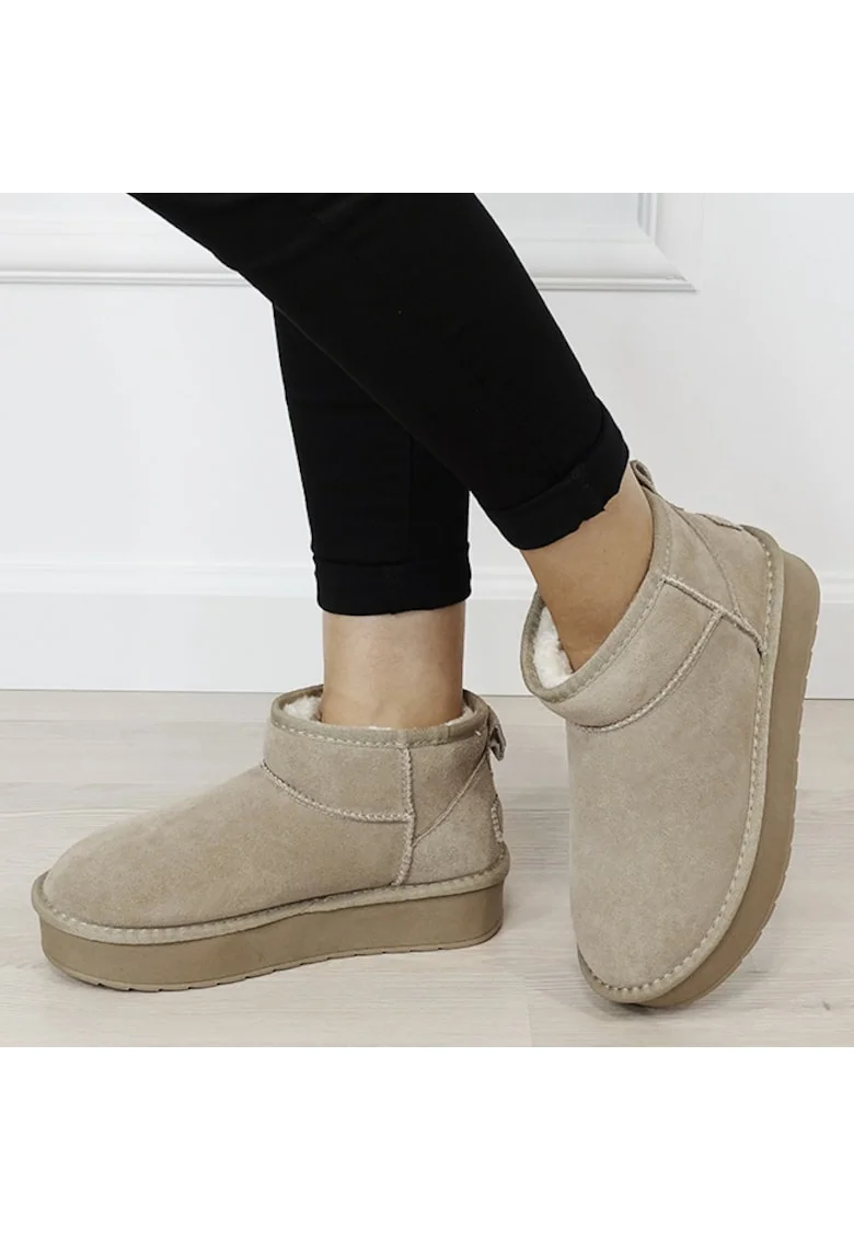 Ghete kaki deschis din piele naturala NN604 116 18315, Kaki