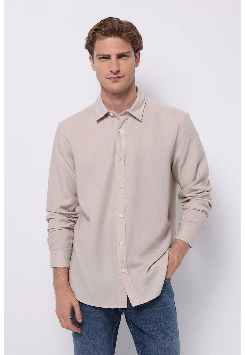 Camasa regular fit cu guler ascutit, Bej inchis