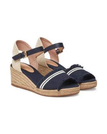 Sandale dama,  material textil, bleumarin/bej