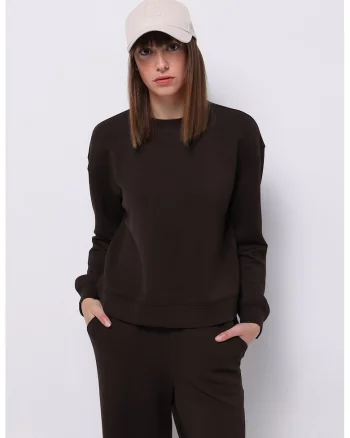 Bluza de trening cu decolteu la baza gatului, din amestec de modal, Maro inchis