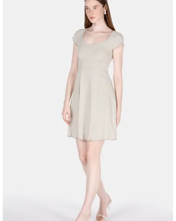 Rochie scurta cu terminatii valurite, Bej deschis