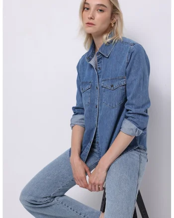 Camasa din denim cu capse, Albastru
