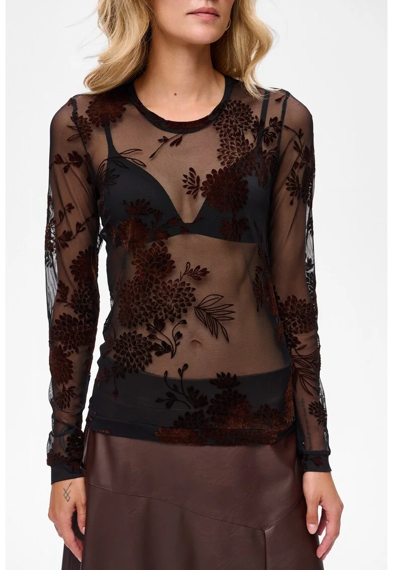Bluza semitransparenta din tul cu motive florale Rea Chocolate