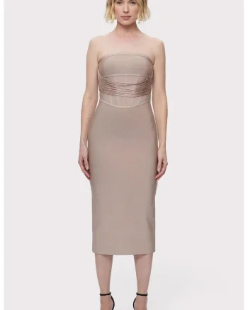 Rochie midi cu detalii cu franjuri, Crem