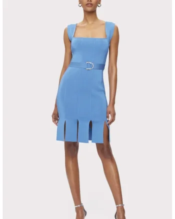Rochie midi fara maneci si decolteu patrat, Albastru