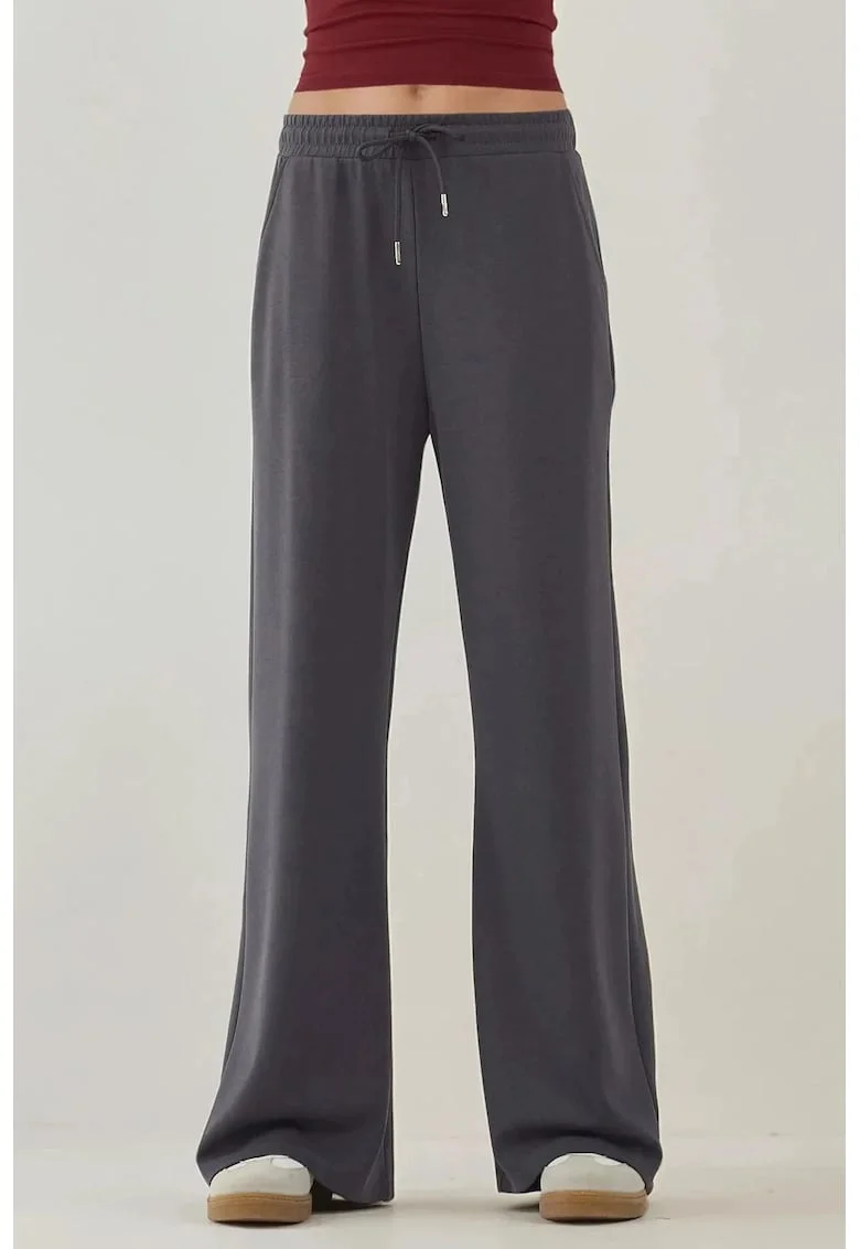 Pantaloni  trening croi larg, talie inalta, gri carbune, modal, Gri carbune
