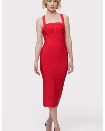 Rochie midi cu bretele in X, Rosu