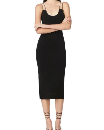Rochie elastica, cu bretele cu cristale aplicate manual, Negru