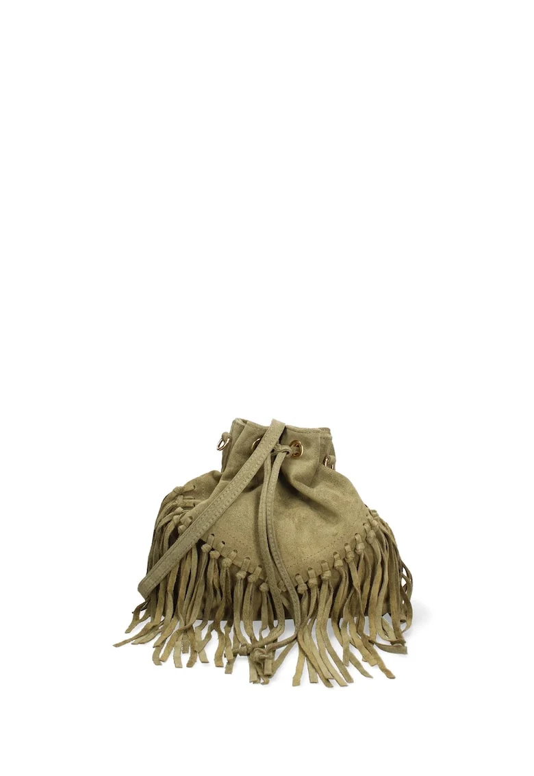 Geanta bucket din piele intoarsa Umbria Plus, Verde inchis