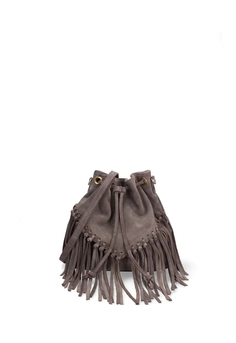 Geanta bucket din piele intoarsa Umbria Plus, Gri