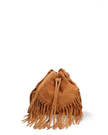 Geanta bucket din piele intoarsa Umbria Plus, Maro cognac