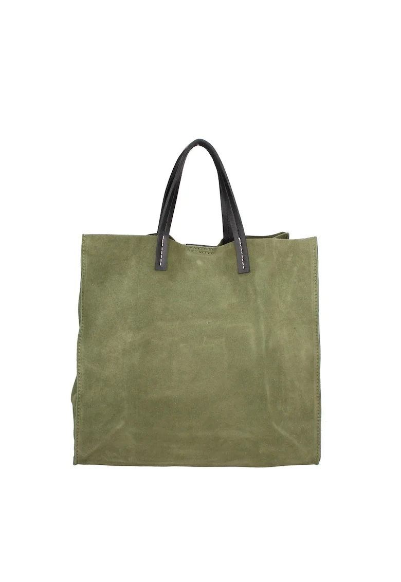 Geanta tote din piele intoarsa cu etui detasabil Novara Lux, Verde inchis