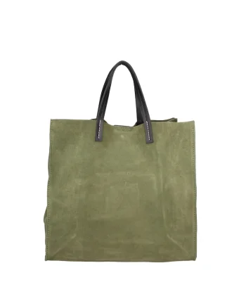 Geanta tote din piele intoarsa cu etui detasabil Novara Lux, Verde inchis