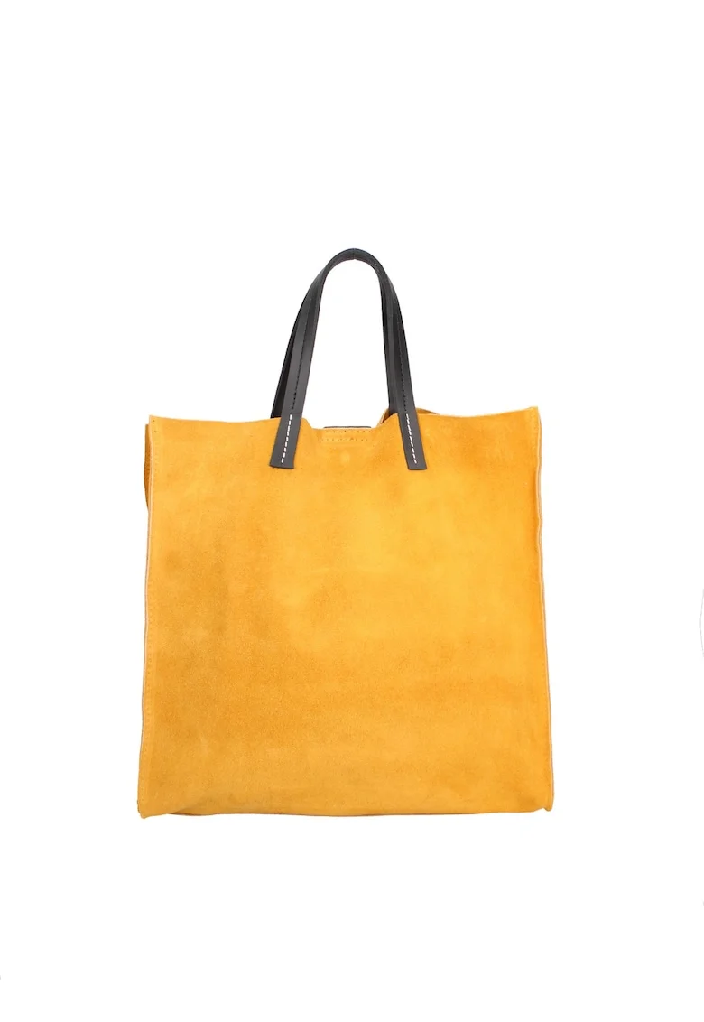 Geanta tote din piele intoarsa cu etui detasabil Novara Lux, Galben mustar