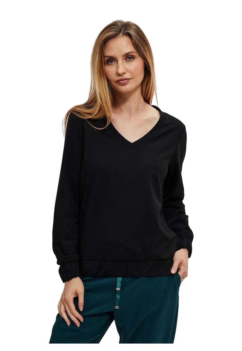 Bluza neagra cu decolteu in V,  marime XS, 60% poliester, 37% bumbac