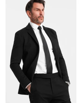 Sacou SLIM din tesatura tricotata cu textura subtila  OM-BLZB-0101, Negru, Negru