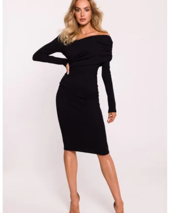 Rochie-creion cu drapaje si decolteu pe un umar,