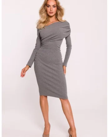 Rochie-creion cu drapaje si decolteu pe un umar,