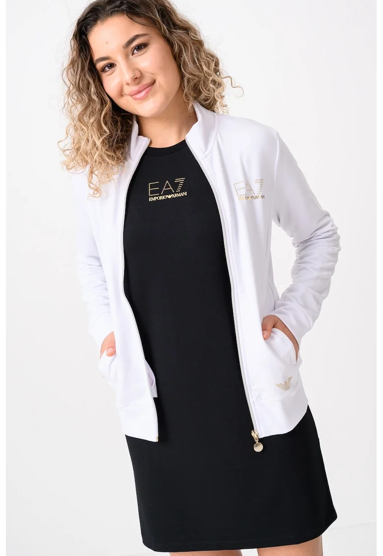 Bluza sport cu fermoar si buzunare laterale, Albastru pal