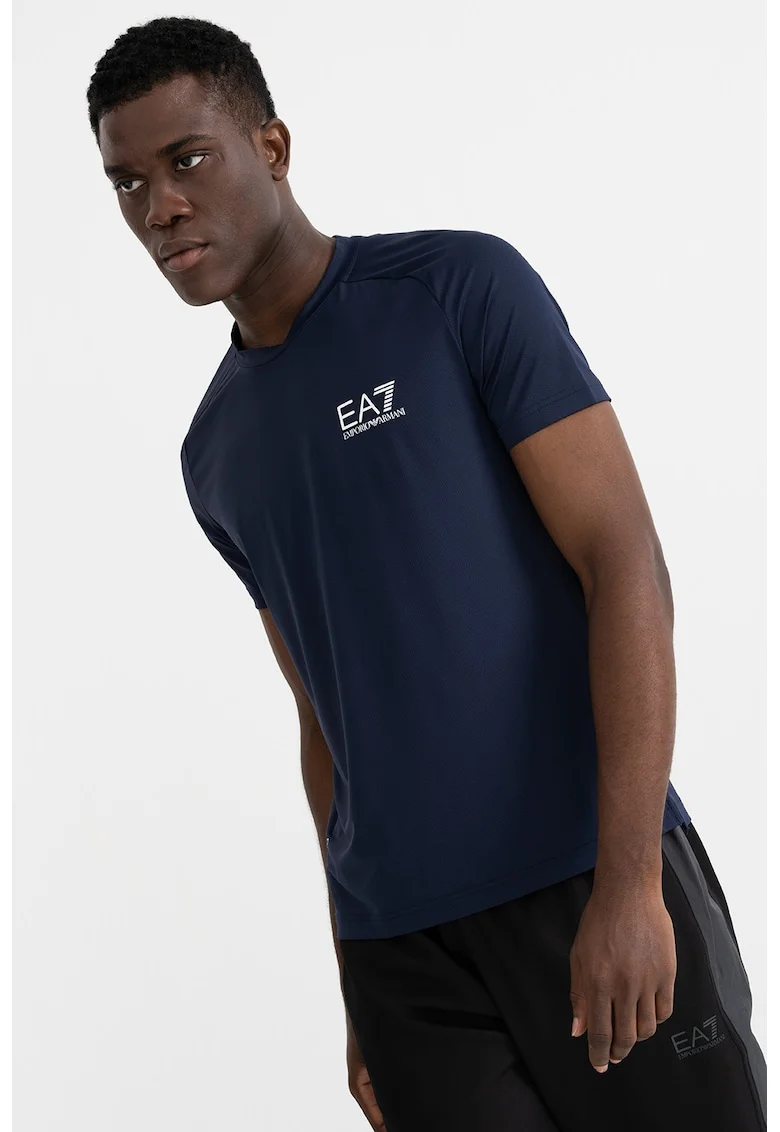 Tricou cu decolteu la baza gatului si maneci raglan, Bleumarin