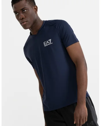 Tricou cu decolteu la baza gatului si maneci raglan, Bleumarin