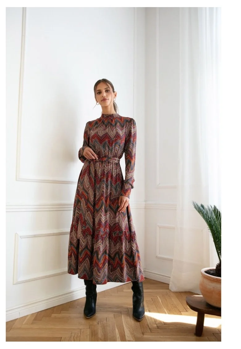 Rochie maxi cu - imprimeu aztec - model 1, Multicolor