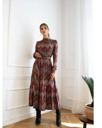 Rochie maxi cu - imprimeu aztec - model 1, Multicolor
