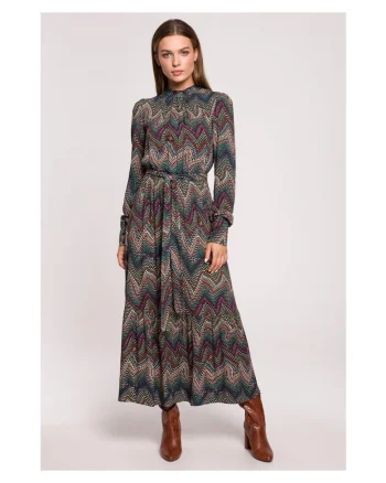 Rochie maxi cu volan - imprimeu aztec - model 2, Multicolor