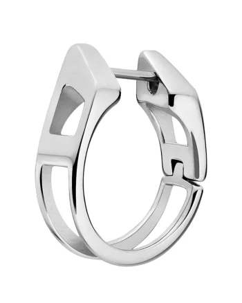 Cercel rotund cu logo si model unisex, Argintiu