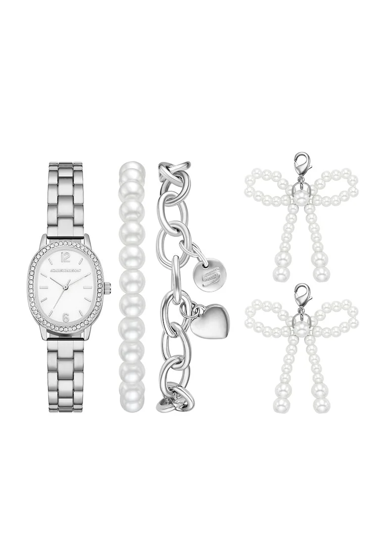 Set de ceas si bratari cu talismane - 5 piese, Argintiu