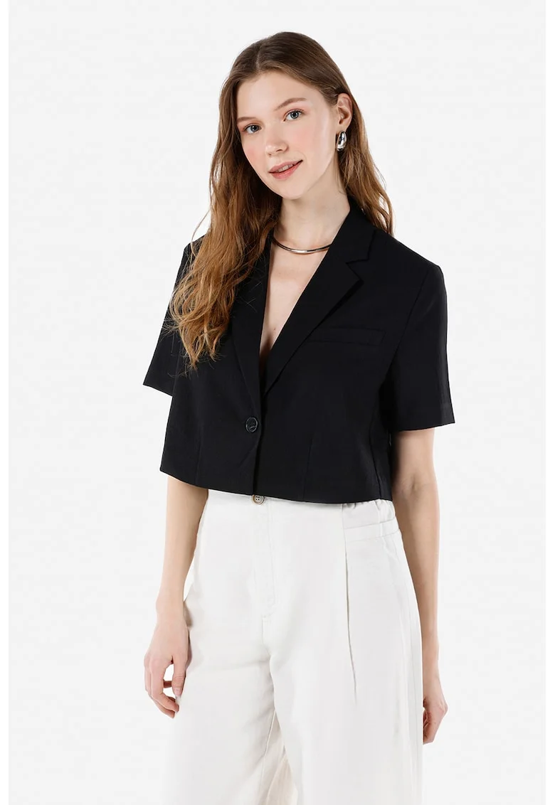 Sacou crop cu maneci scurte, Negru